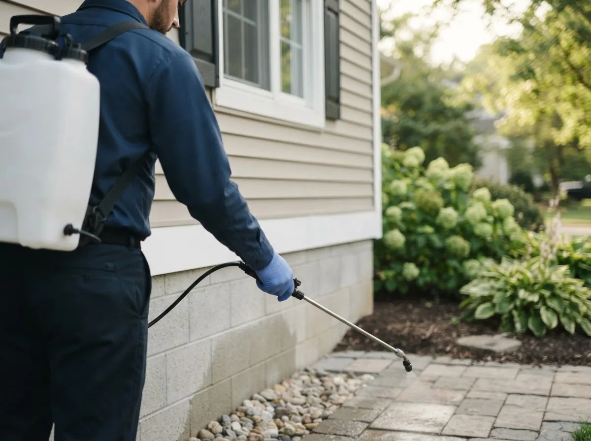 Pest control technician inspecting a home in Gibson City, IL